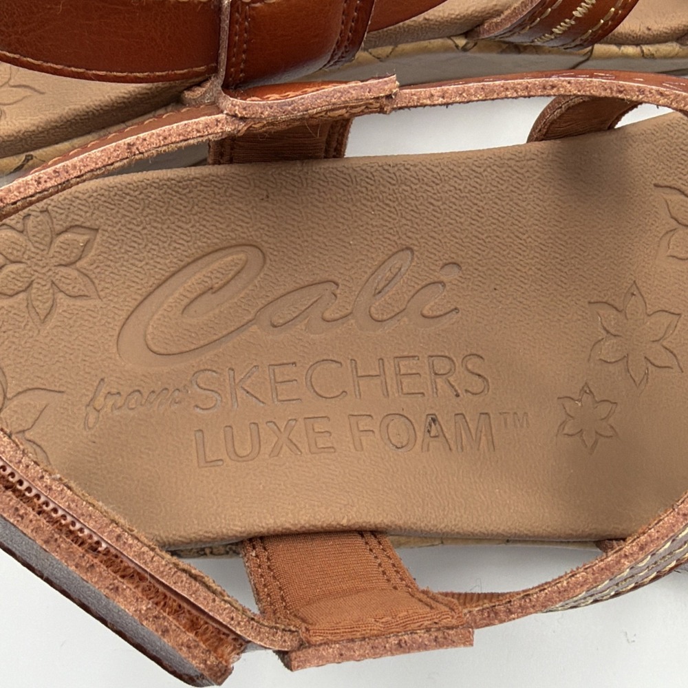 Skechers Beverlee Delicate Glow Luggage Brown Wedge Sandals Strappy Womens Sz 9 - Picture 8 of 16